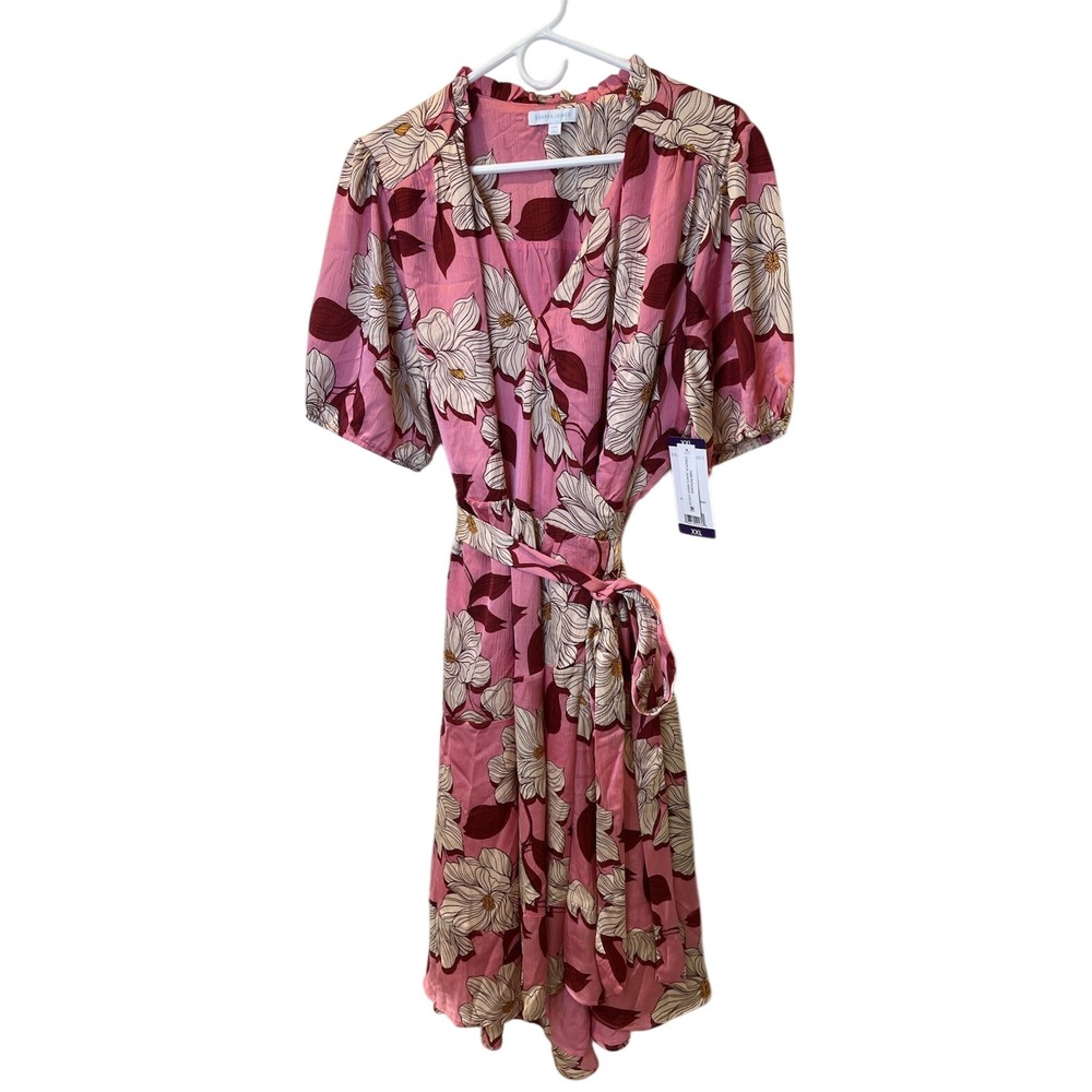 NWT Draper James Dress Womens Size XXL Pink Floral Wrap‎ Style Belted Midi